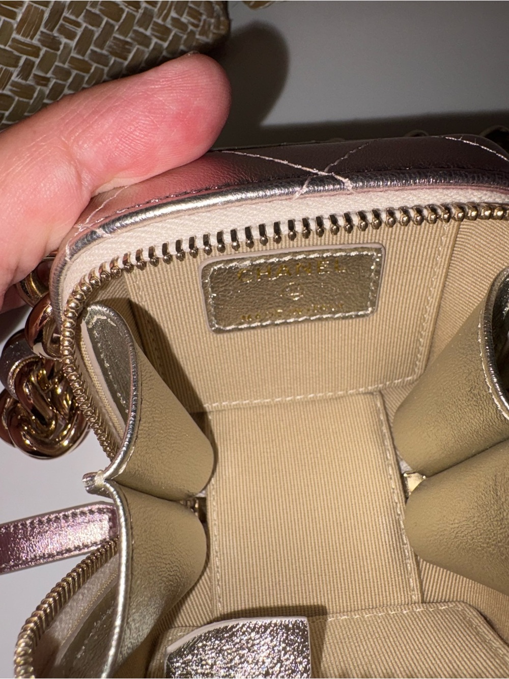 CHANEL Metallic Pink Quilted Mini Camera Bag with Gold Chain - Picture 6 of 9